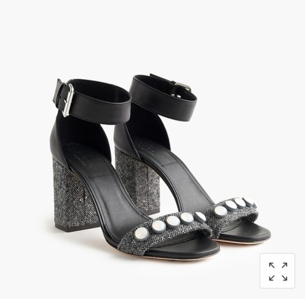 J.Crew Collection Jeweled Leather & Tweed Heels 8